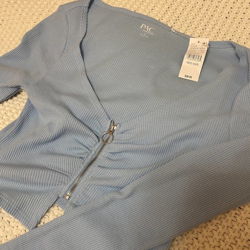 PacSun Waffle Knit Long Sleeve Shirt in Baby Blue - Medium NWT